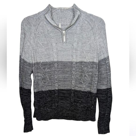 Leo & Nicole intarsia sweater multi knit quarter zip gray black stripe Medium - Picture 1 of 8
